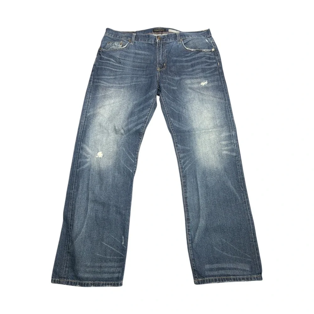 Aeropostale Mens Slim Straight Jeans 38x32 Wash Distressed Denim
